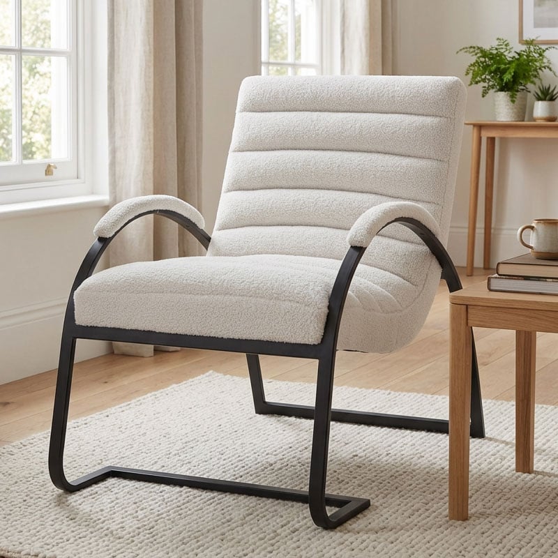 Teddy Light Grey Boucle Fabric Ark Armchair Accent Chair Teddy Light Grey Boucle Fabric Ark Armchair Accent Chair