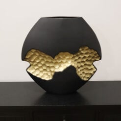 Black & Gold Dimpled Round Luxury Ceramic Vase Medium 32cm