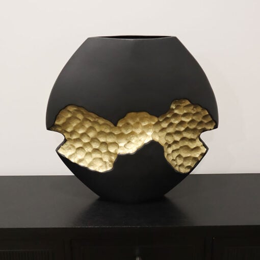 Black & Gold Dimpled Round Luxury Ceramic Vase Large 40cm