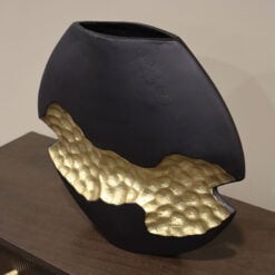 Black & Gold Dimpled Round Luxury Ceramic Vase Medium 32cm
