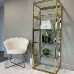 5 Tier Modern Gold Metal And Glass Shelving Unit Bookcase Display Unit