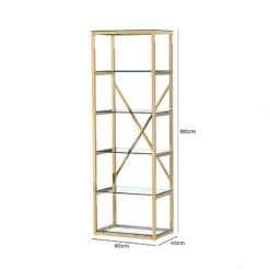 5 Tier Modern Gold Metal And Glass Shelving Unit Bookcase Display Unit