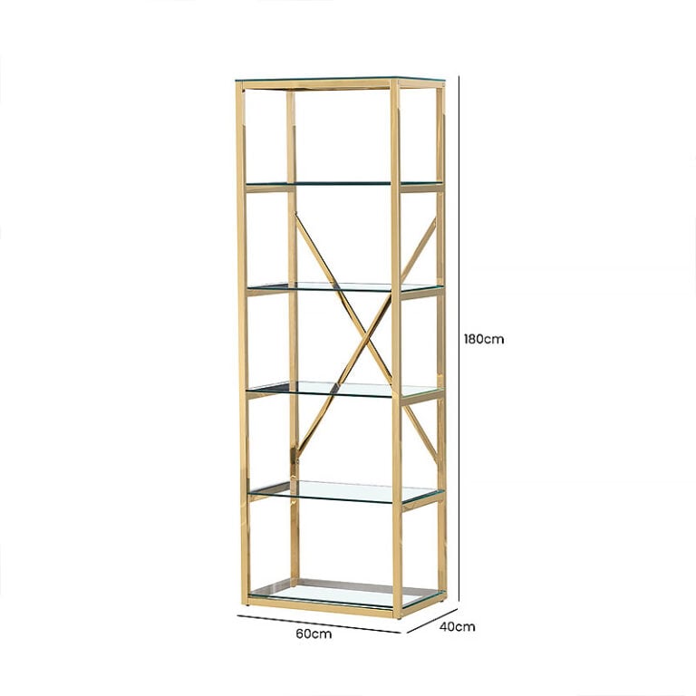 5 Tier Modern Gold Metal And Glass Shelving Unit Bookcase Display Unit ...