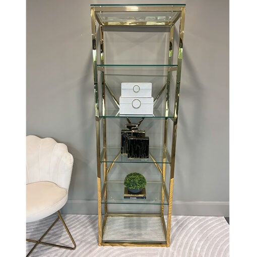 5 Tier Modern Gold Metal And Glass Shelving Unit Bookcase Display Unit