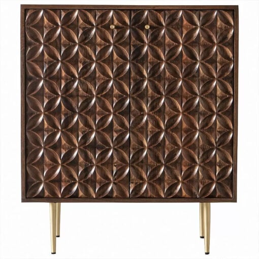 Aine Boho Brown Wood 2 Door Sideboard Cabinet With Brass Gold Legs