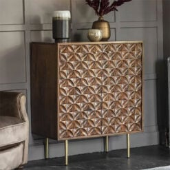 Aine Boho Brown Wood 2 Door Sideboard Cabinet With Brass Gold Legs