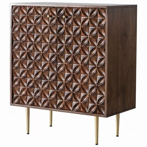 Aine Boho Brown Wood 2 Door Sideboard Cabinet With Brass Gold Legs