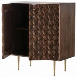 Aine Boho Brown Wood 2 Door Sideboard Cabinet With Brass Gold Legs