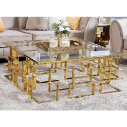 Anisa Art Deco Gold Metal And Clear Glass Square Large Coffee Table