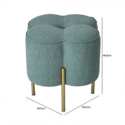 Aqua Blue Velvet Clover Ottoman Stool With Gold Metal Legs