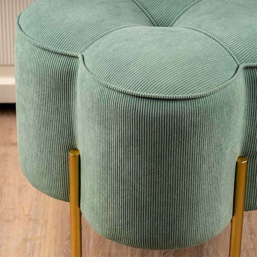 Teal Blue Velvet Clover Ottoman Stool With Gold Metal Legs