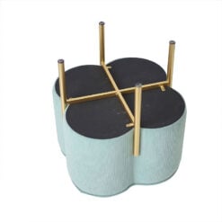 Aqua Blue Velvet Clover Ottoman Stool With Gold Metal Legs