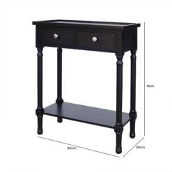 Arabella Small Slim Black Wood 2 Drawer Console Table Hallway Table