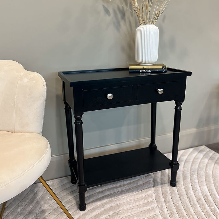 Arabella Small Slim Black Wood 2 Drawer Console Table Hallway Table ...