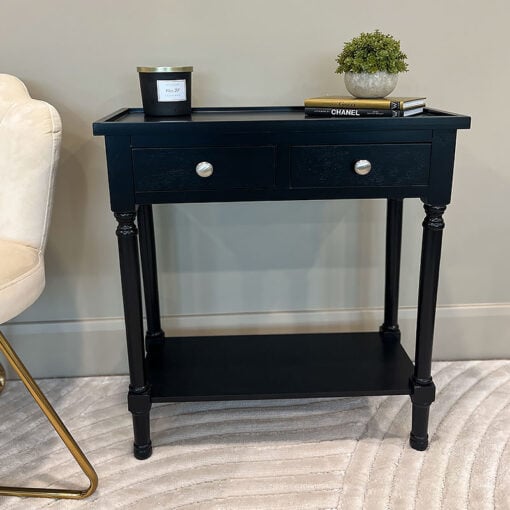 Arabella Small Slim Black Wood 2 Drawer Console Table Hallway Table