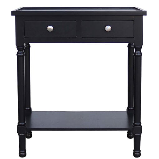 Arabella Small Slim Black Wood 2 Drawer Console Table Hallway Table