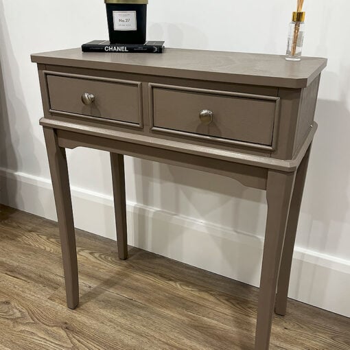 Arabella Small Slim Taupe Wood 2 Drawer Console Table Hallway Table