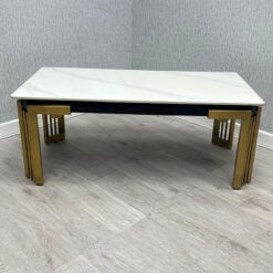 Art Deco Cream White Marble Effect Ceramic And Gold Metal Coffee Table