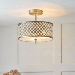 Aurora Antique Gold Brass And Crystal Flush Ceiling Light Pendant Lamp