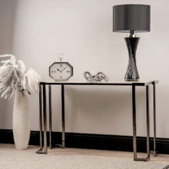 Azaria Grey Gunmetal Steel And White Marble Effect Glass Console Table