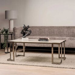 Azaria Grey Gunmetal Steel And White Marble Effect Glass Coffee Table
