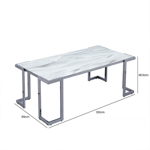 Azaria Grey Gunmetal Steel And White Marble Effect Glass Coffee Table