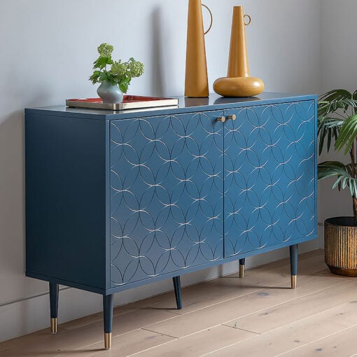 Azure 2 Door Blue Wood And Brass Gold Metal Art Deco Boho Sideboard