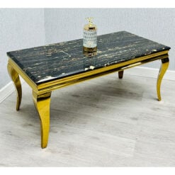 Black And Gold Marble And Gold Metal Rectangular Large Coffee Table
