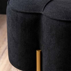 Black Velvet Clover Ottoman Footstool with Gold Metal Legs