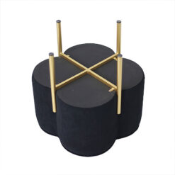 Black Velvet Clover Ottoman Footstool with Gold Metal Legs