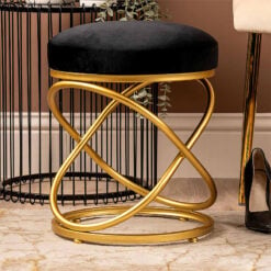 Black Velvet Dressing Table Stool Footstool With Gold Base