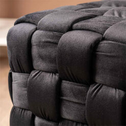 Black Velvet Woven Square Ottoman Stool Footstool Seat