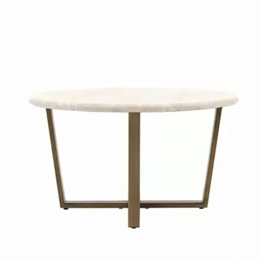 Bronzed Brass Antique Gold Metal Coffee Table With Faux Travertine Top