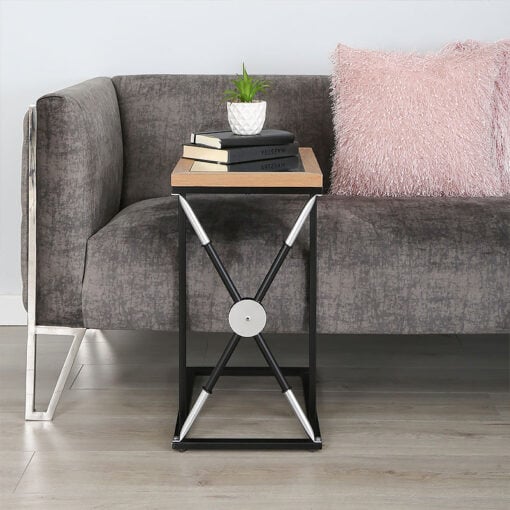 Byron Black And Silver Sofa Table Side Table With Mirrored Top