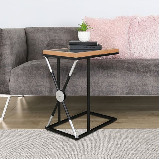 Byron Black And Silver Sofa Table Side Table With Mirrored Top