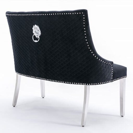 Camilla Black Velvet And Chrome Dining Bench With Lion Ring Knocker