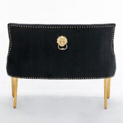 Camilla Black Velvet And Gold Dining Bench With Lion Ring Knocker