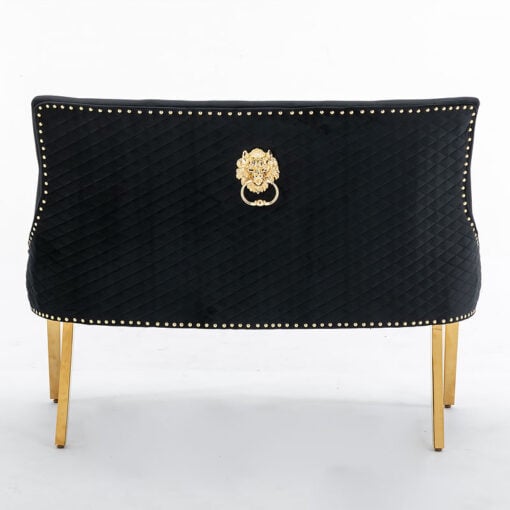 Camilla Black Velvet And Gold Dining Bench With Lion Ring Knocker