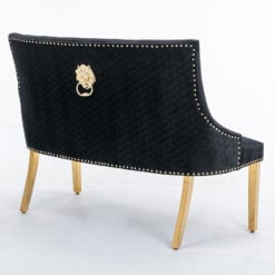 Camilla Black Velvet And Gold Dining Bench With Lion Ring Knocker