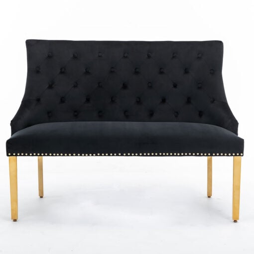 Camilla Black Velvet And Gold Dining Bench With Lion Ring Knocker