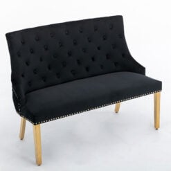 Camilla Black Velvet And Gold Dining Bench With Lion Ring Knocker