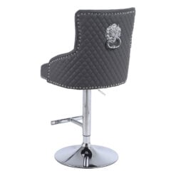Camilla Grey PU Faux Leather And Chrome Bar Stool With Lion Knocker