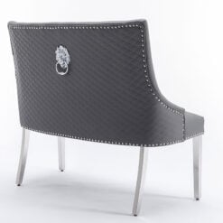 Camilla Grey PU Leather And Chrome Dining Bench With Lion Ring Knocker