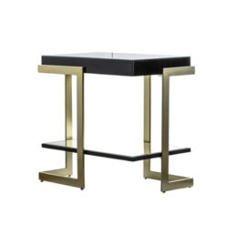 Caspar 2 Tier Black Wood And Glass and Gold Metal Art Deco Side Table