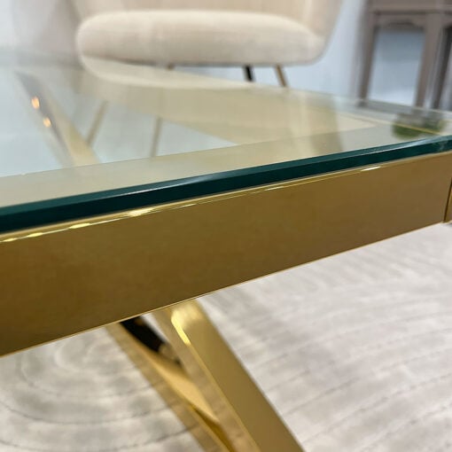 Art Deco Modern X Gold Metal And Clear Glass Large Square Coffee Table