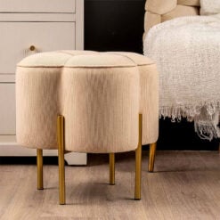 Cream Velvet Clover Ottoman Footstool with Gold Metal Legs