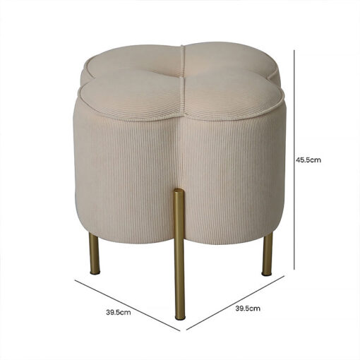 Cream Velvet Clover Ottoman Footstool with Gold Metal Legs