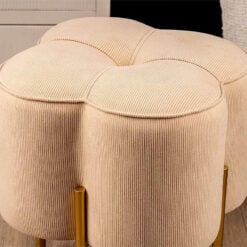 Cream Velvet Clover Ottoman Footstool with Gold Metal Legs