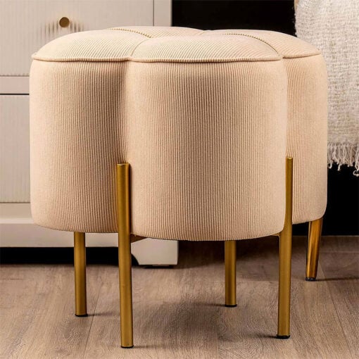 Cream Velvet Clover Ottoman Footstool with Gold Metal Legs