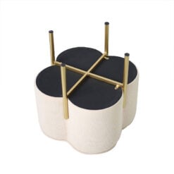 Cream Velvet Clover Ottoman Footstool with Gold Metal Legs